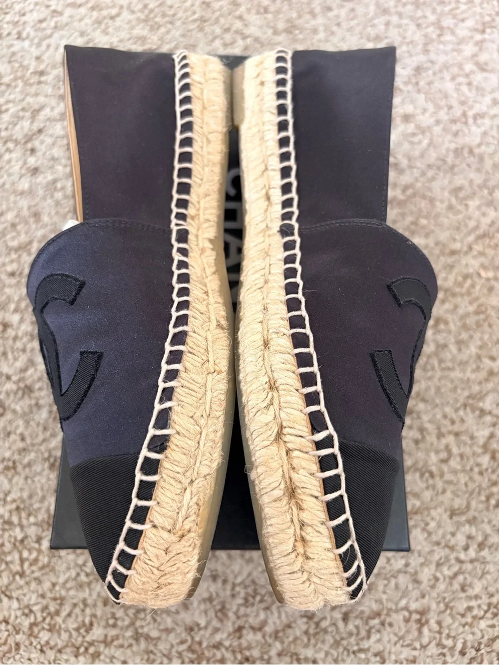 CHANEL Navy and Black Canvas Espadrille Flats